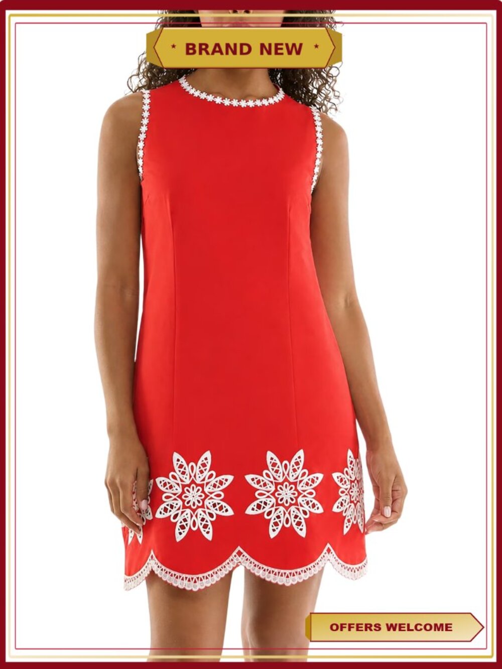Cotton Embroidered Sleeveless Dress Floral Embellished Poplin